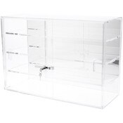 Plymor Clear Acrylic Locking Display Case with Sliding Back, 3 Shelves (Mirrored), 18" H x 26" W x 10" D