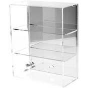 Plymor Clear Acrylic Locking Display Case with Sliding Back, 2 Shelves (Mirrored), 12.75" H x 10.25" W x 5" D