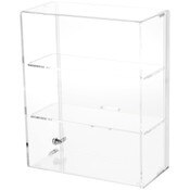 Plymor Clear Acrylic Locking Display Case with Sliding Back, 2 Shelves, 12.75" H x 10.25" W x 5" D