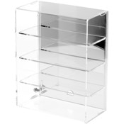 Plymor Clear Acrylic Locking Display Case with Sliding Back, 3 Shelves (Mirrored), 12.75" H x 10.25" W x 5" D