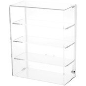Plymor Clear Acrylic Locking Display Case with Sliding Back, 3 Shelves, 12.75" H x 10.25" W x 5" D