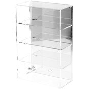 Plymor Clear Acrylic Locking Display Case with Sliding Back, 3 Shelves (Mirrored), 15.75" H x 10.25" W x 5" D