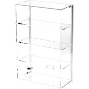 Plymor Clear Acrylic Locking Display Case with Sliding Back, 3 Shelves, 15.75" H x 10.25" W x 5" D