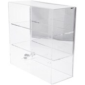 Plymor Clear Acrylic Locking Display Case with Sliding Back, 2 Shelves (Mirrored), 16.5" H x 16.25" W x 7" D