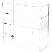 Plymor Clear Acrylic Locking Display Case with Sliding Back, 3 Shelves, 16.5" H x 16.25" W x 7" D