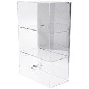Plymor Clear Acrylic Locking Display Case with Sliding Back, 2 Shelves (Mirrored), 21.75" H x 13.25" W x 7.5" D