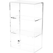 Plymor Clear Acrylic Locking Display Case with Sliding Back, 2 Shelves, 21.75" H x 13.25" W x 7.5" D