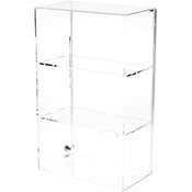 Plymor Clear Acrylic Locking Display Case with Sliding Back, 2 Shelves, 21.75" H x 13.25" W x 7.5" D