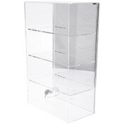 Plymor Clear Acrylic Locking Display Case with Sliding Back, 3 Shelves (Mirrored), 21.75" H x 13.25" W x 7.5" D