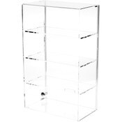 Plymor Clear Acrylic Locking Display Case with Sliding Back, 3 Shelves, 21.75" H x 13.25" W x 7.5" D