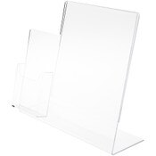 Plymor Clear Acrylic Slanted-Back Countertop Sign Holder with Tri-Fold Brochure Pocket on Left, 10.625" H x 17.5" W x 5" D