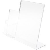 Plymor Clear Acrylic Slanted-Back Countertop Sign Holder with Tri-Fold Brochure Pocket on Left, 10.625" H x 17.5" W x 5" D