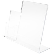 Plymor Clear Acrylic Slanted-Back Countertop Sign Holder with Tri-Fold Brochure Pocket on Left, 10.625" H x 17.5" W x 5" D