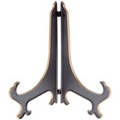 Bard's Hinged Black and Gold Plastic Plate Stand, 10" H x 8.5" W x 6.25" D (For 10" - 14" Plates)