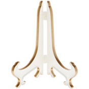 Bard's Hinged White and Gold Plastic Plate Stand, 5" H x 4" W x 3.5" D (For 5" - 7.5" Plates)