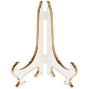 Bard's Hinged White and Gold Plastic Plate Stand, 5" H x 4" W x 3.5" D (For 5" - 7.5" Plates)