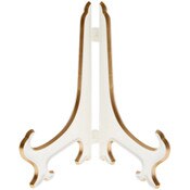 Bard's Hinged White and Gold Plastic Plate Stand, 7" H x 5.5" W x 4.5" D (For 7" - 8.5" Plates)