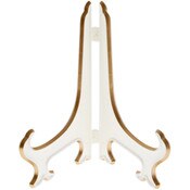 Bard's Hinged White and Gold Plastic Plate Stand, 7" H x 5.5" W x 4.5" D (For 7" - 8.5" Plates)