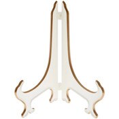 Bard's Hinged White and Gold Plastic Plate Stand, 9" H x 7" W x 6" D (For 9" - 10.5" Plates)