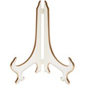 Bard's Hinged White and Gold Plastic Plate Stand, 9" H x 7" W x 6" D (For 9" - 10.5" Plates)