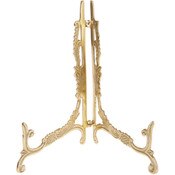 Bard's Ornate Hinged Brass Plate Stand, 9.5" H x 8" W x 7" D (For 6" - 12" Plates)