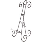 Bard's Scroll Antique Silver Collapsible Easel Stand, 15" H x 9" W x 8.5" D (For 10" - 11.5" Plates)