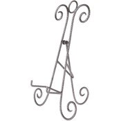 Bard's Scroll Antique Silver Collapsible Easel Stand, 15" H x 9" W x 8.5" D (For 10" - 11.5" Plates)