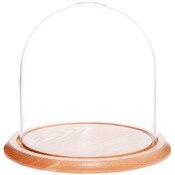 Glass Dome with Oak Base - 9.75" x 10"
