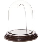 Glass Dome with Dark Mahogany Veneer Base & Silver Wire - 3" x 4"
