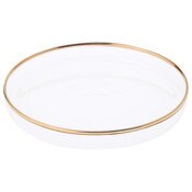 Plymor 4.5" x 4.5" Round Glass Display Tray (Gold Rim)