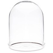 Plymor 4.5" x 6" Glass Display Dome Cloche with Silver Rim (Clear Glass Tray Base)