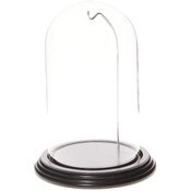 Glass Dome with Black Wood Veneer Base & Silver Wire - 4" x 7"