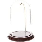 Glass Dome with Dark Mahogany Veneer Base & Gold Wire - 4" x 7"