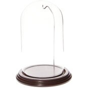 Glass Dome with Dark Mahogany Veneer Base & Silver Wire - 4" x 7"