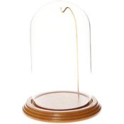 Glass Dome with Oak Veneer Base & Gold Wire - 4" x 7"