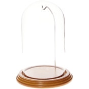 Glass Dome with Oak Veneer Base & Silver Wire - 4" x 7"
