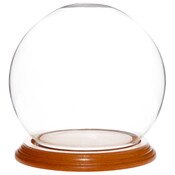 Plymor 5" x 6" Glass Display Dome Globe Cloche (Oak Veneer Base)