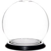 Plymor 6" x 7" Glass Display Dome Globe Cloche (Black Wood Veneer Base)
