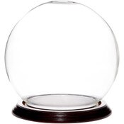 Plymor 6" x 7" Glass Display Dome Globe Cloche (Dark Mahogany Veneer Base)