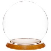 Plymor 6" x 7" Glass Display Dome Globe Cloche (Oak Veneer Base)
