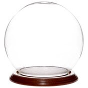 Plymor 6" x 7" Glass Display Dome Globe Cloche (Walnut Veneer Base)