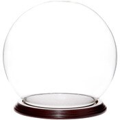 Plymor 7.5" x 8.5" Glass Display Dome Globe Cloche (Dark Mahogany Veneer Base)