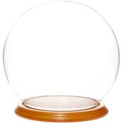 Plymor 7.5" x 8.5" Glass Display Dome Globe Cloche (Oak Veneer Base)