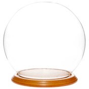 Plymor 7.5" x 8.5" Glass Display Dome Globe Cloche (Oak Veneer Base)