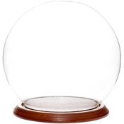 Plymor 7.5" x 8.5" Glass Display Dome Globe Cloche (Walnut Veneer Base)