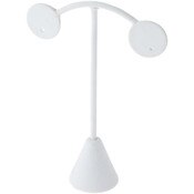 Plymor White Faux Leather Light Post Style, Single Pair Earring Display Stand, 3.75" W x 1.25" D x 4.5" H