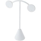 Plymor White Faux Leather Light Post Style, Single Pair Earring Display Stand, 3.75" W x 1.25" D x 4.5" H