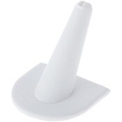Plymor White Faux Leather Ring Finger Display, Single on U-Shaped Base, 2" W x 2" D x 2" H