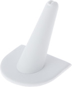 Plymor White Faux Leather Ring Finger Display, Single on U-Shaped Base, 2" W x 2" D x 2" H