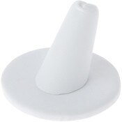 Plymor White Faux Leather Ring Finger Display, Single on Round Base, 2" W x 2" D x 1.25" H